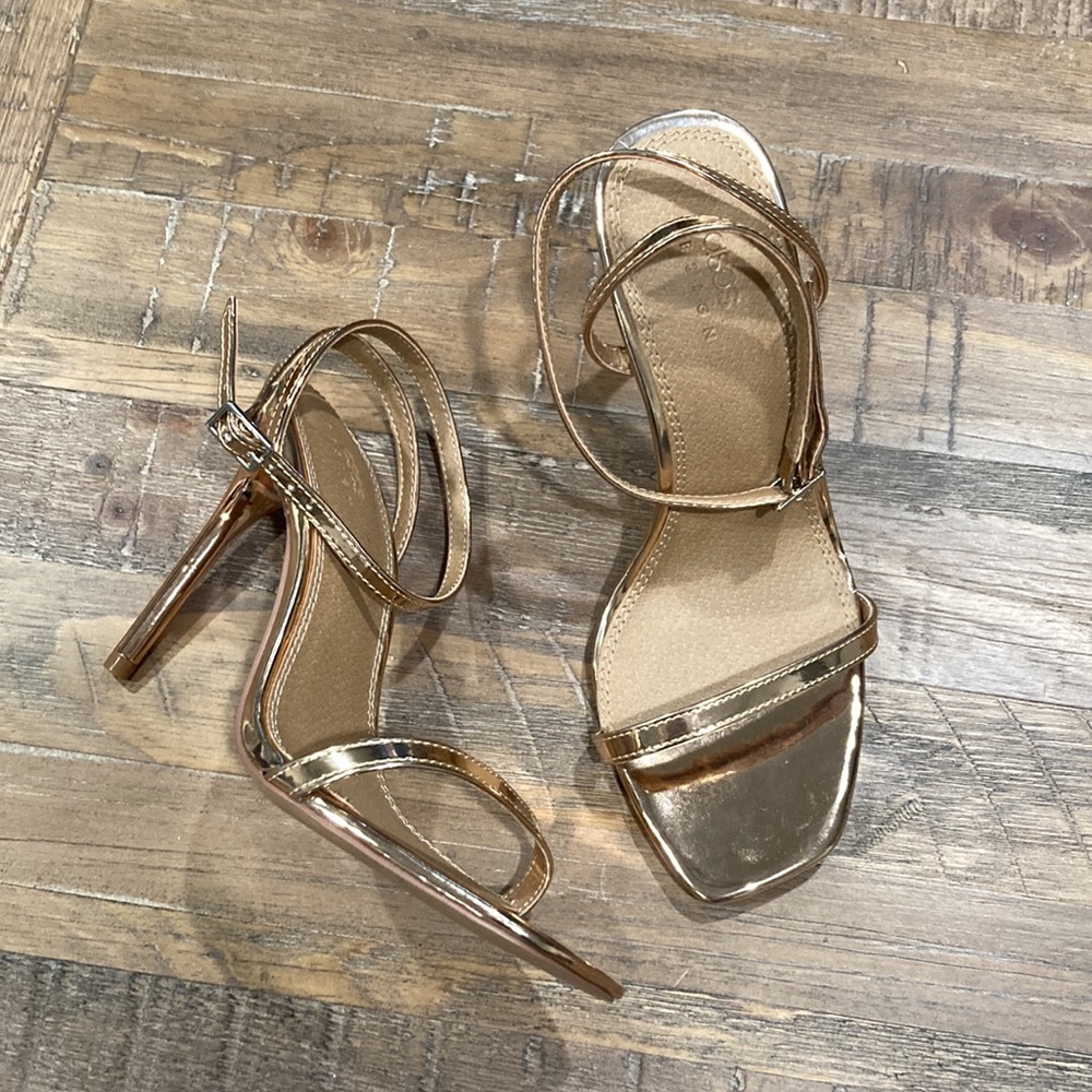 ASOS Design heeled sandals in rose gold